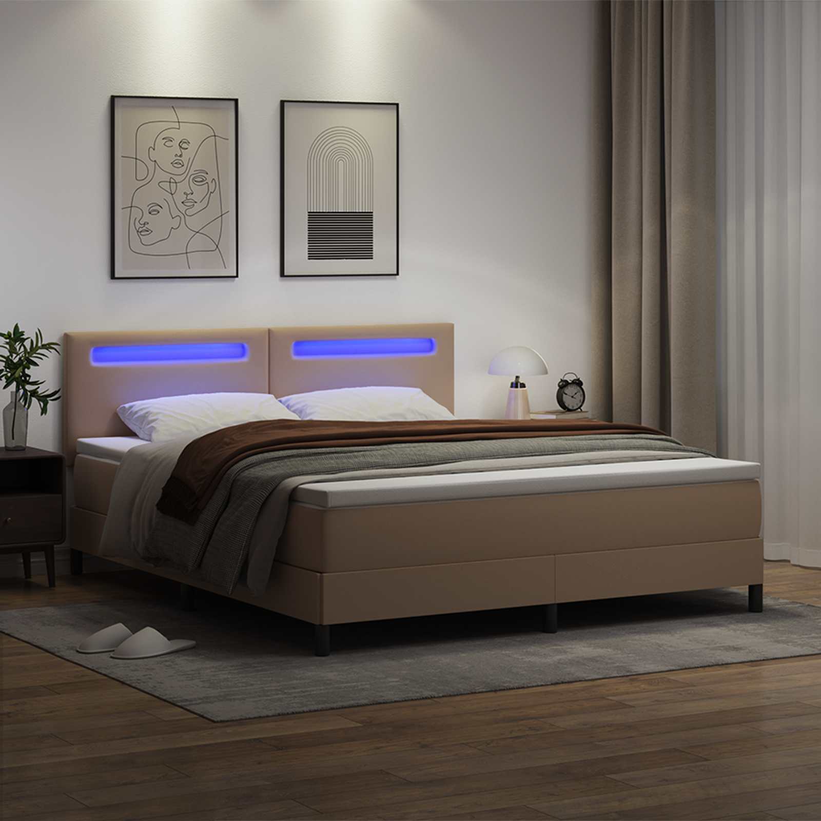 Κρεβάτι με ελατήρια Καπουτσίνο 180 x 200 cm Τεχνητό δέρμα - Pakobazaar