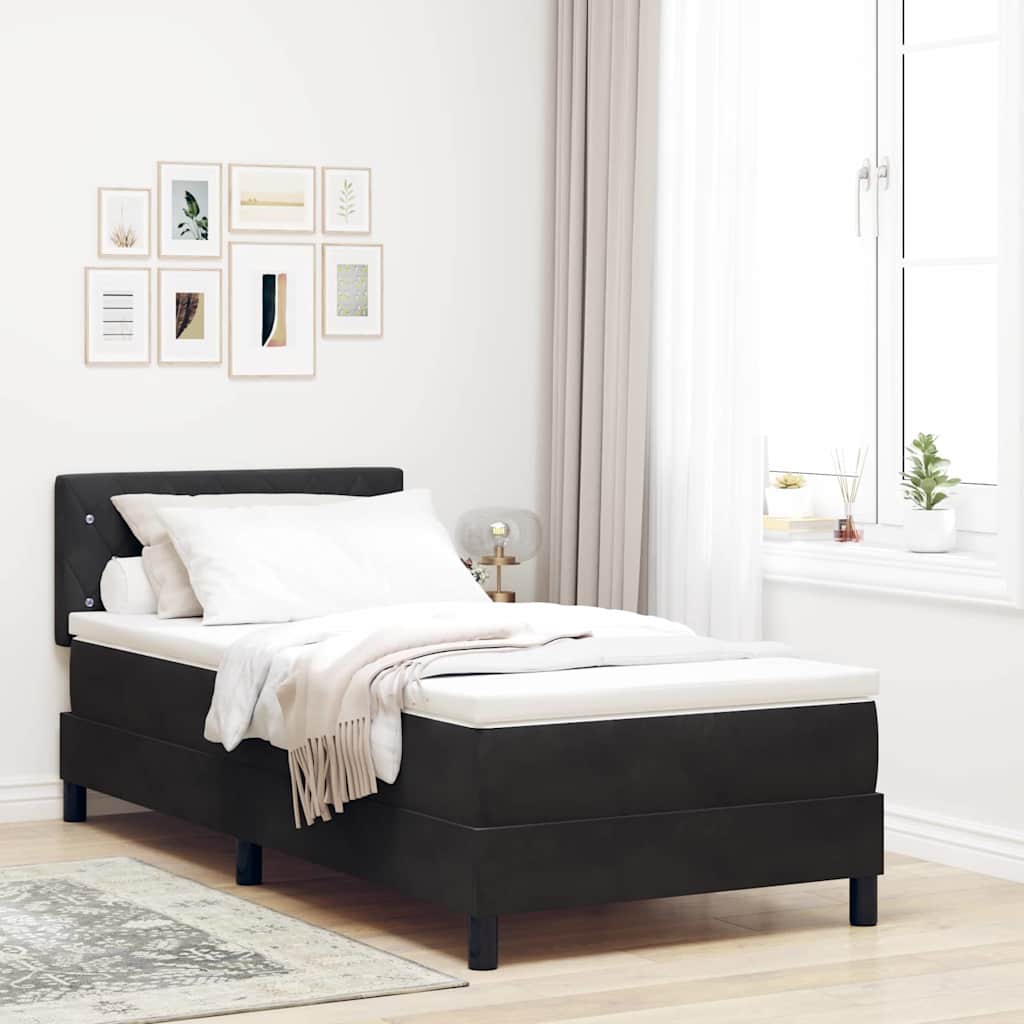 Κρεβάτι με ελατήρια με στρώμα Μαύρο 90 x 190 cm Βελούδο - Pakobazaar