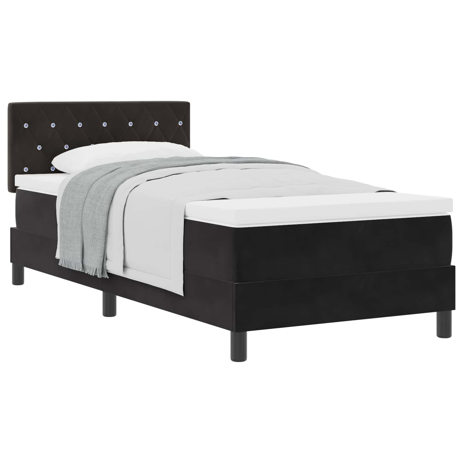 Κρεβάτι με ελατήρια με στρώμα Μαύρο 90 x 190 cm Βελούδο - Pakobazaar