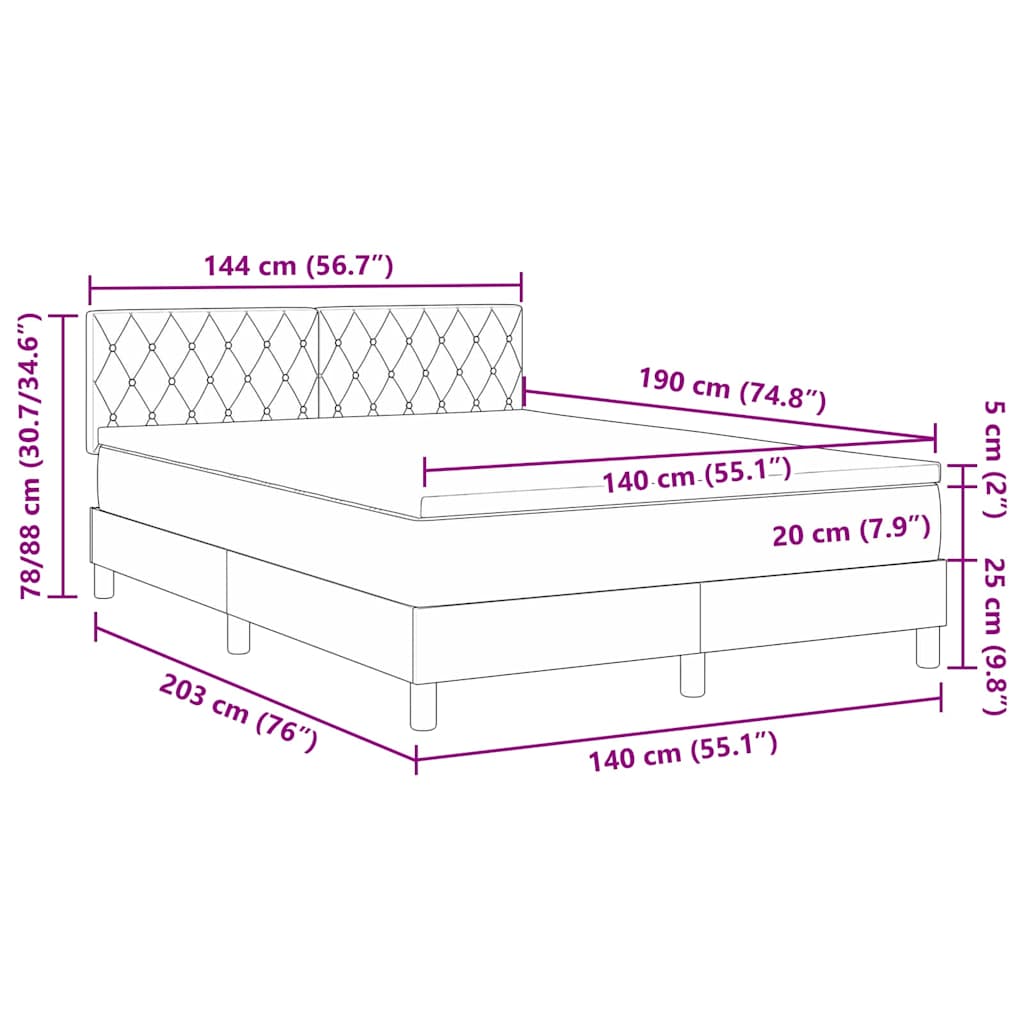 Κρεβάτι με ελατήρια με στρώμα Μαύρο 140 x 190 cm Βελούδο