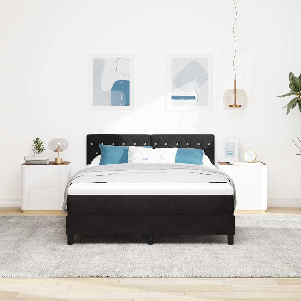 Κρεβάτι με ελατήρια με στρώμα Μαύρο 160 x 200 cm Βελούδο - Pakobazaar