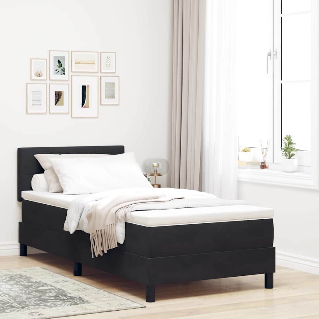 Κρεβάτι με ελατήρια με στρώμα Μαύρο 90 x 190 cm Βελούδο - Pakobazaar