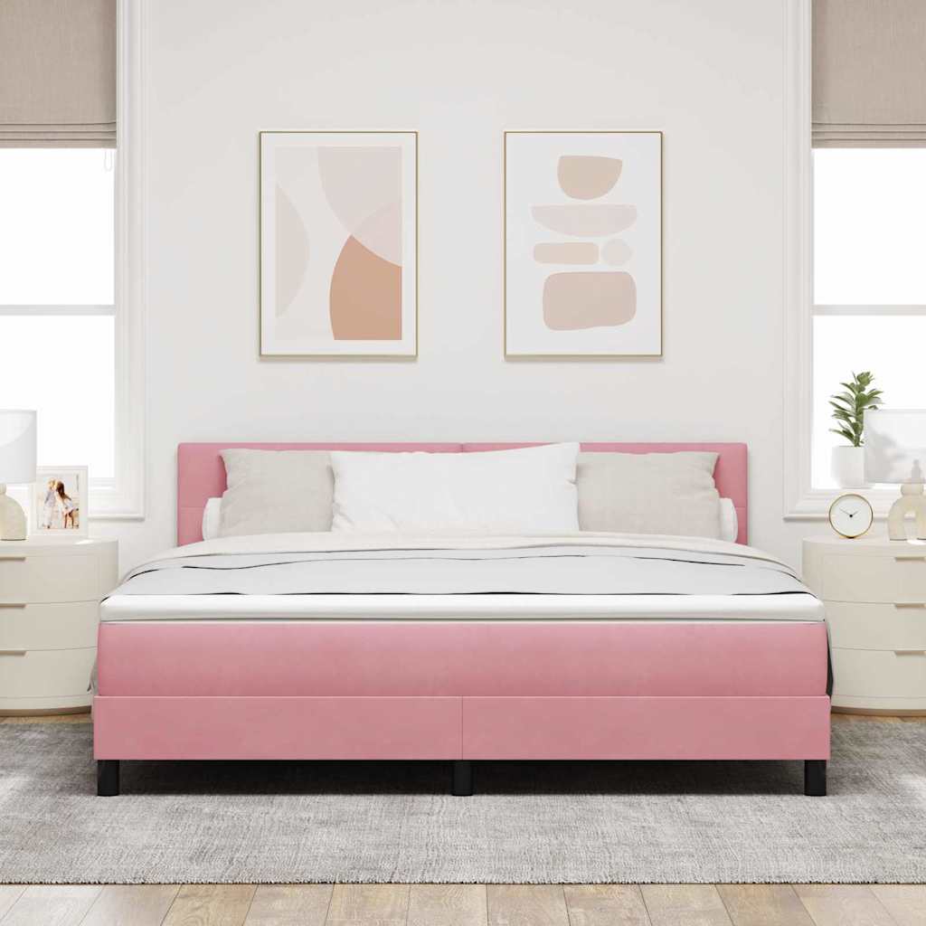 Κρεβάτι με ελατήρια με στρώμα Ροζ 180 x 200 cm Βελούδο - Pakobazaar
