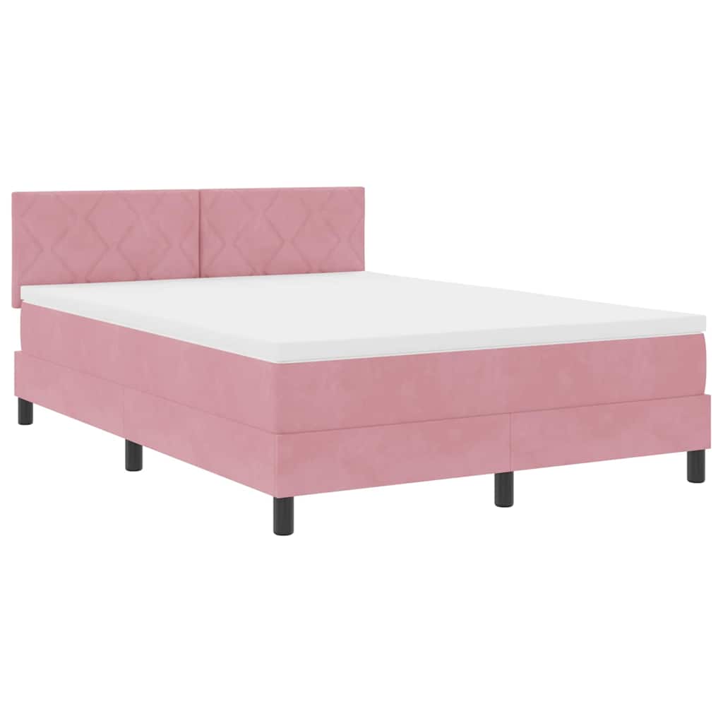 Κρεβάτι με ελατήρια με κεφαλάρι Ροζ 140 x 190 cm Βελούδο - Pakobazaar