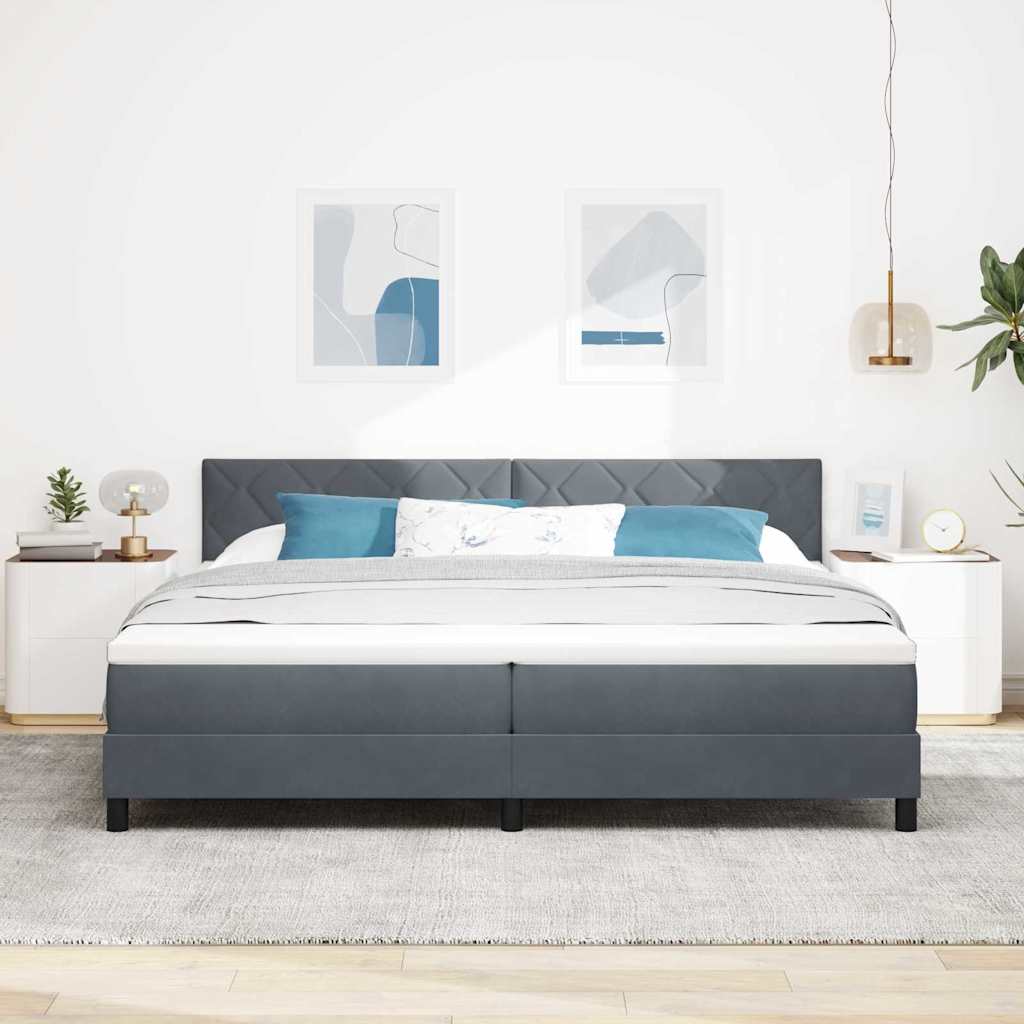 Κρεβάτι με ελατήρια Σκούρο Γκρι 200 x 200 cm Βελούδο - Pakobazaar