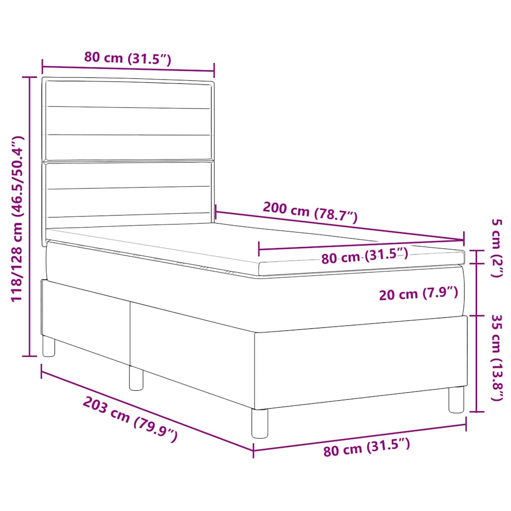 Κρεβάτι με ελατήρια με στρώμα Taupe 80 x 200 cm ύφασμα - Pakobazaar