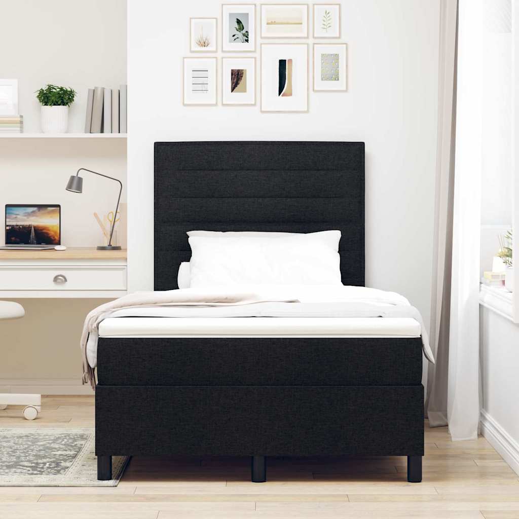 Κρεβάτι με ελατήρια με στρώμα Μαύρο 120 x 190 cm ύφασμα - Pakobazaar