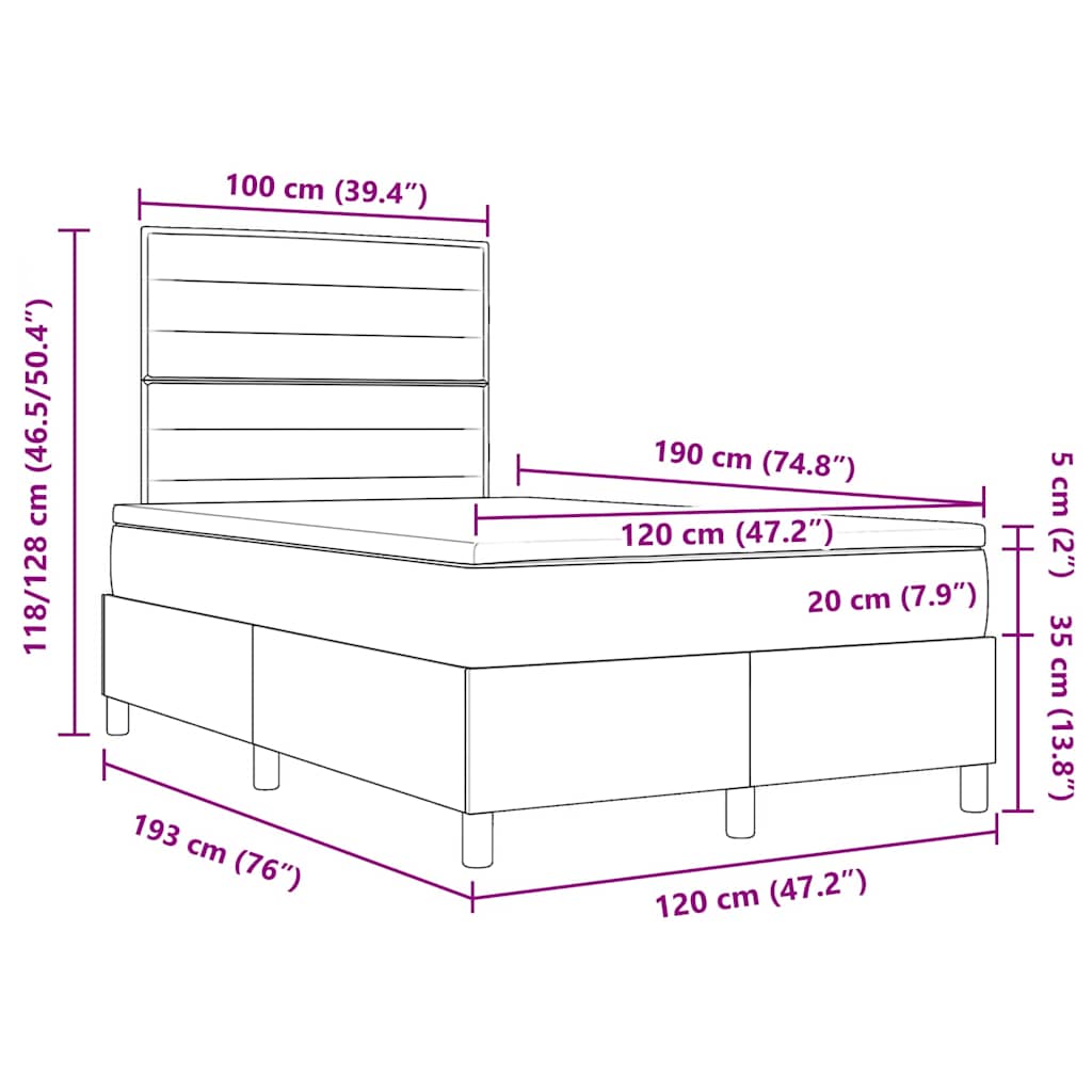 Κρεβάτι με ελατήρια με στρώμα Μαύρο 120 x 190 cm ύφασμα - Pakobazaar
