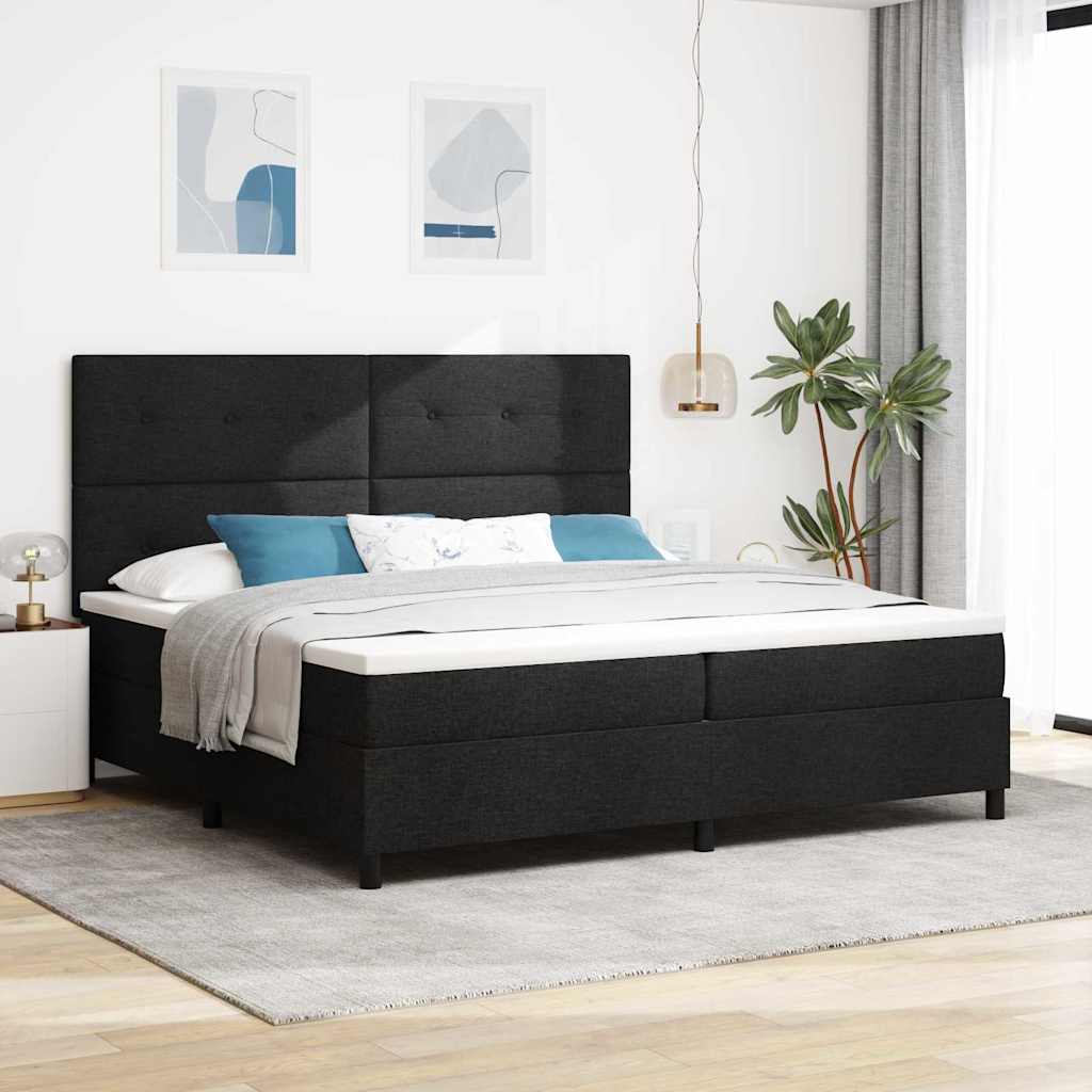 Κρεβάτι με ελατήρια με κεφαλάρι Μαύρο 200 x 200 cm ύφασμα - Pakobazaar