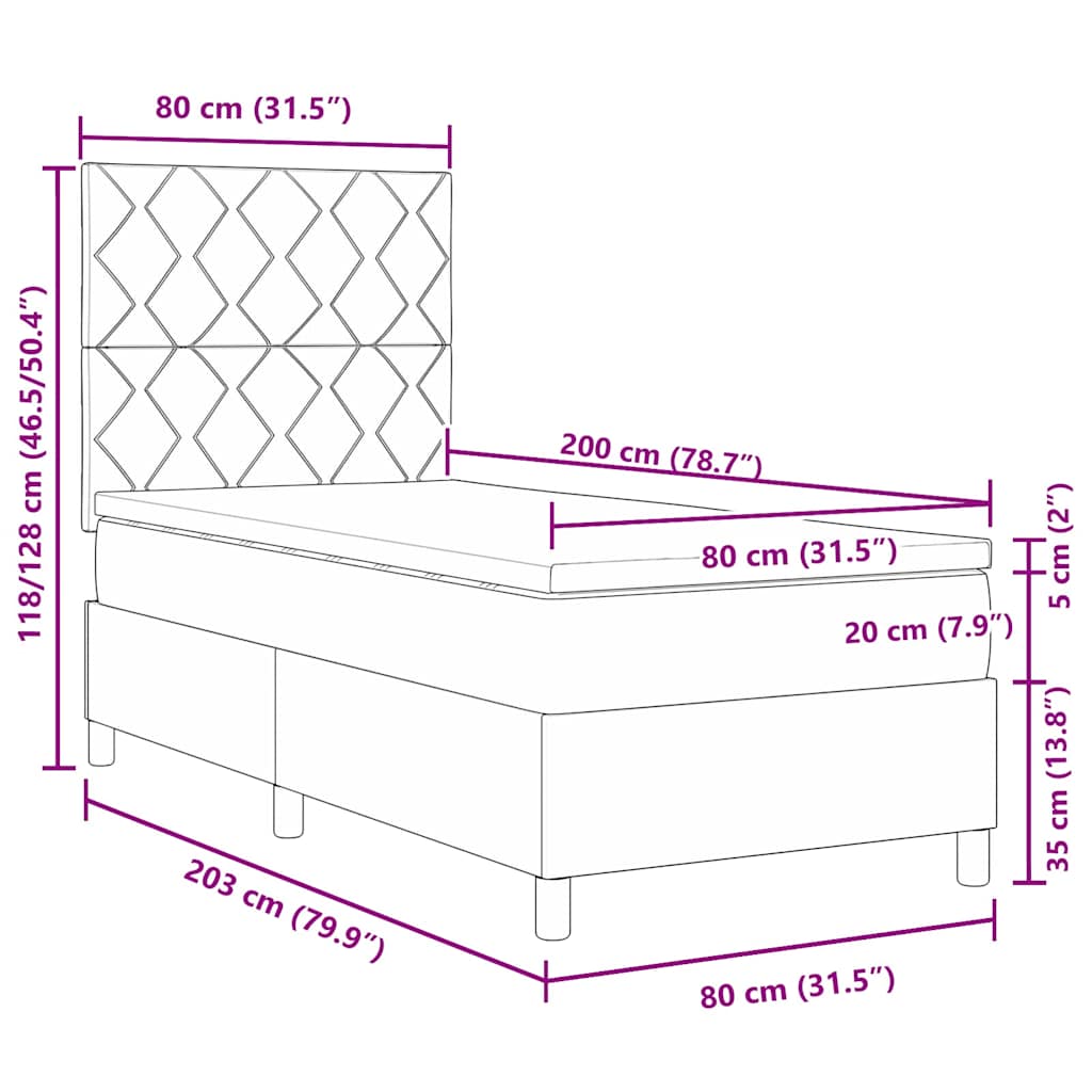 Κρεβάτι με ελατήρια με στρώμα Μαύρο 80 x 200 cm ύφασμα - Pakobazaar
