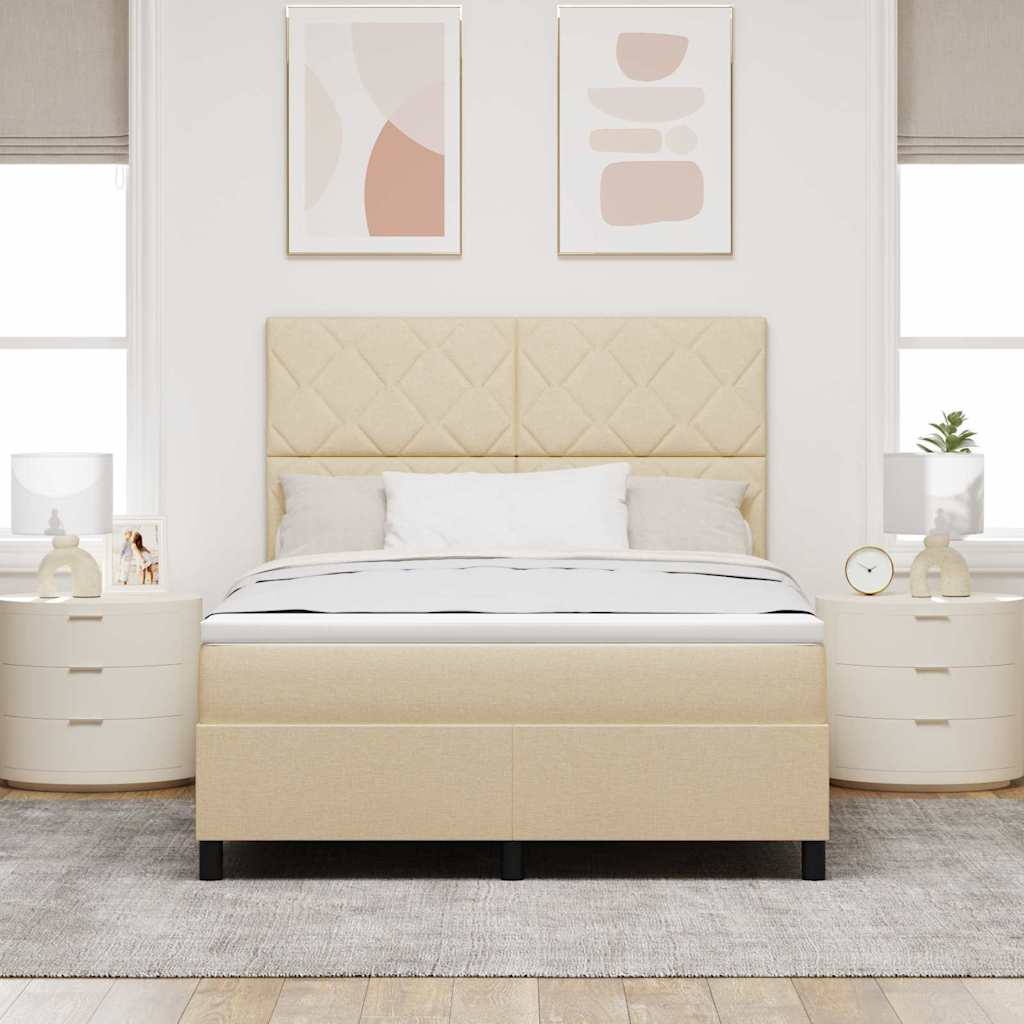 Κρεβάτι με ελατήρια με κεφαλάρι Κρεμ 140 x 200 cm ύφασμα - Pakobazaar