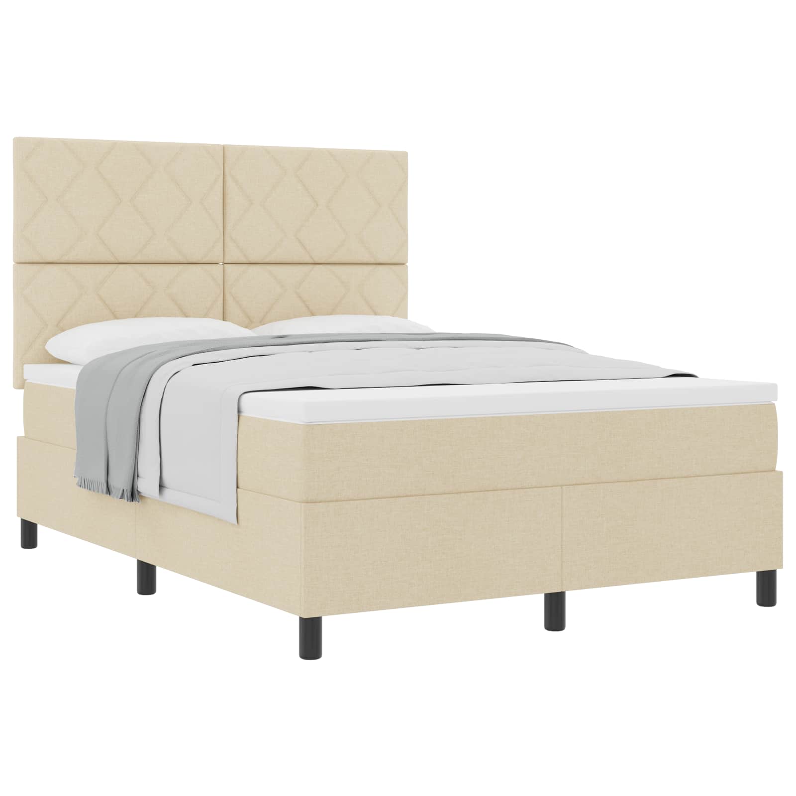 Κρεβάτι με ελατήρια με κεφαλάρι Κρεμ 140 x 200 cm ύφασμα - Pakobazaar