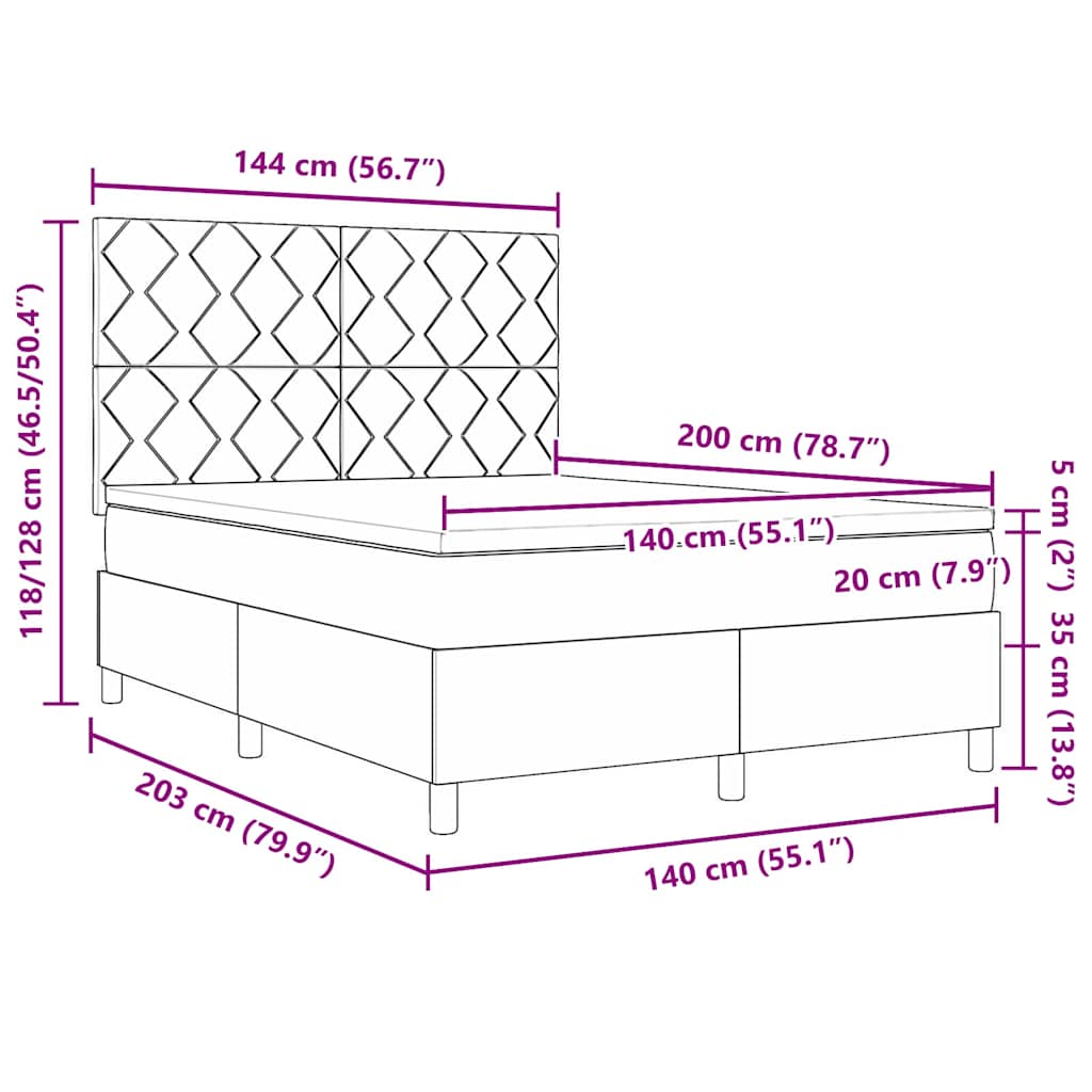 Κρεβάτι με ελατήρια με κεφαλάρι Κρεμ 140 x 200 cm ύφασμα - Pakobazaar