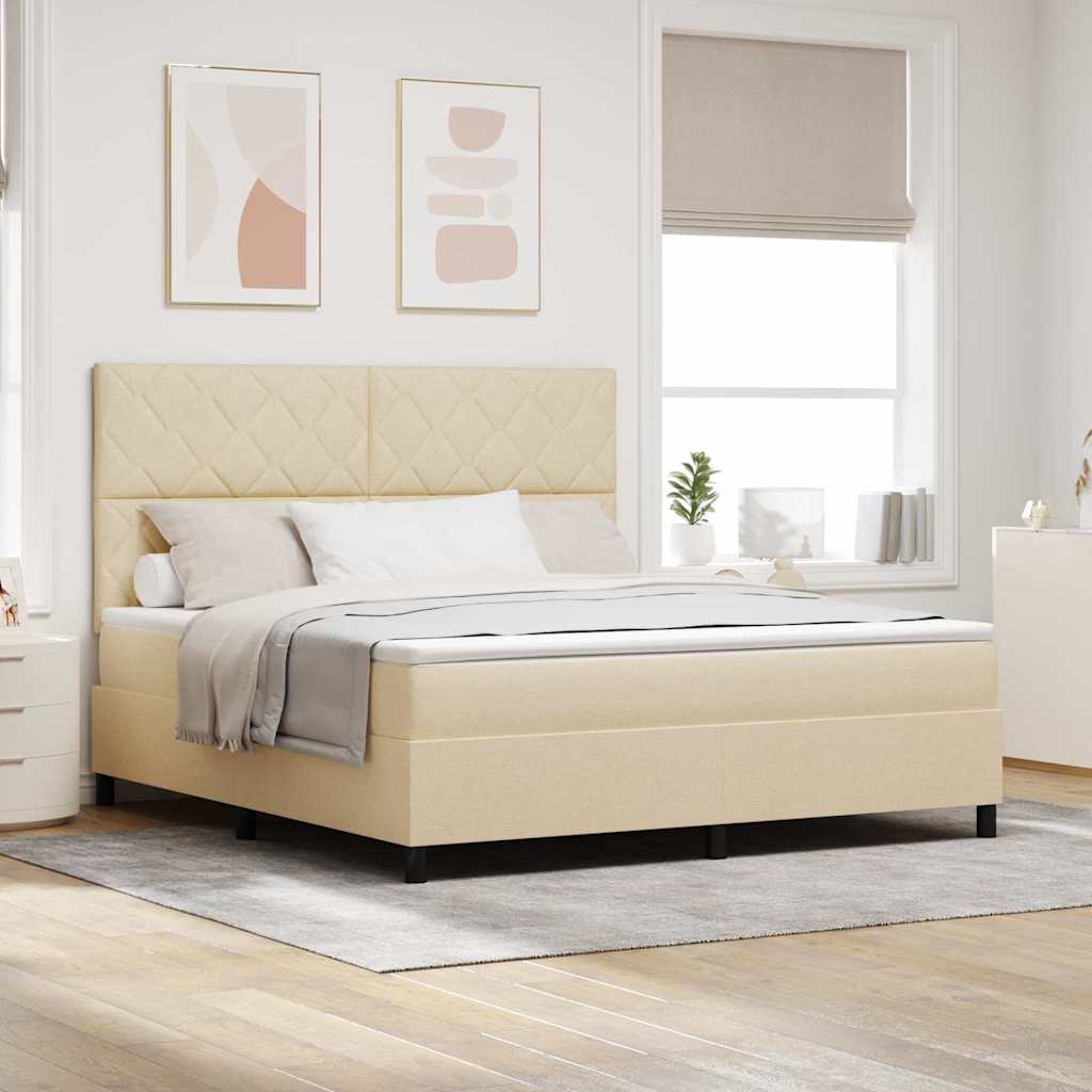Κρεβάτι με ελατήρια με κεφαλάρι Κρεμ 180 x 200 cm ύφασμα - Pakobazaar