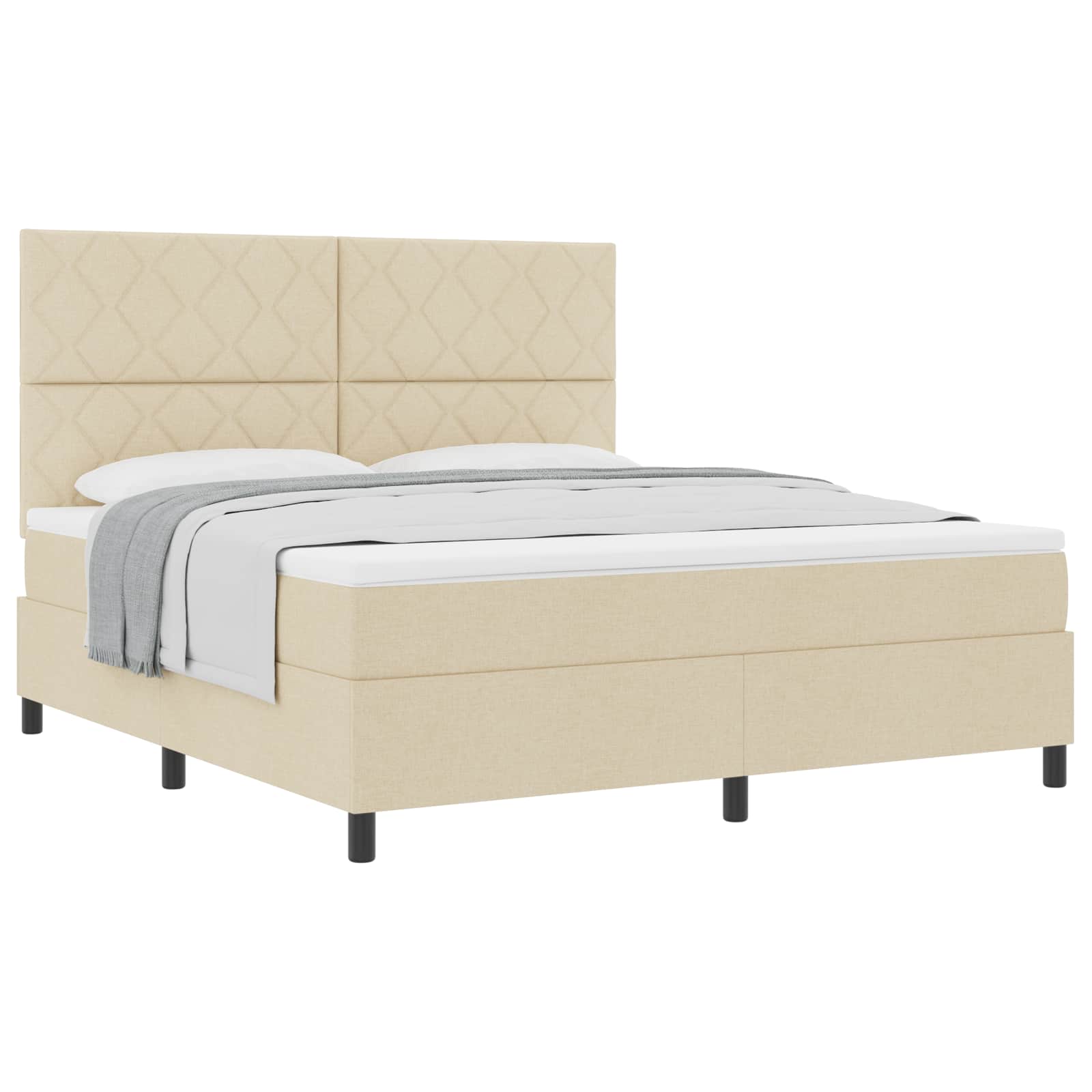 Κρεβάτι με ελατήρια με κεφαλάρι Κρεμ 180 x 200 cm ύφασμα - Pakobazaar