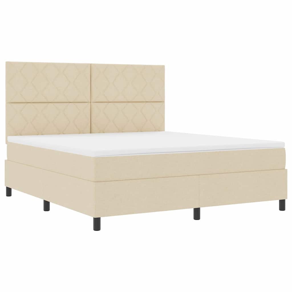 Κρεβάτι με ελατήρια με κεφαλάρι Κρεμ 180 x 200 cm ύφασμα - Pakobazaar