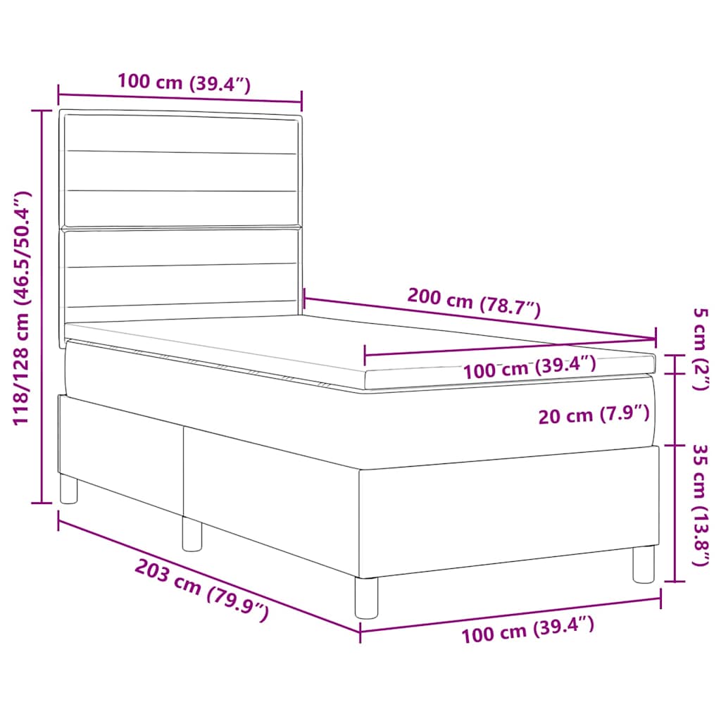 Κρεβάτι με ελατήρια με στρώμα Μαύρο 100 x 200 cm ύφασμα - Pakobazaar