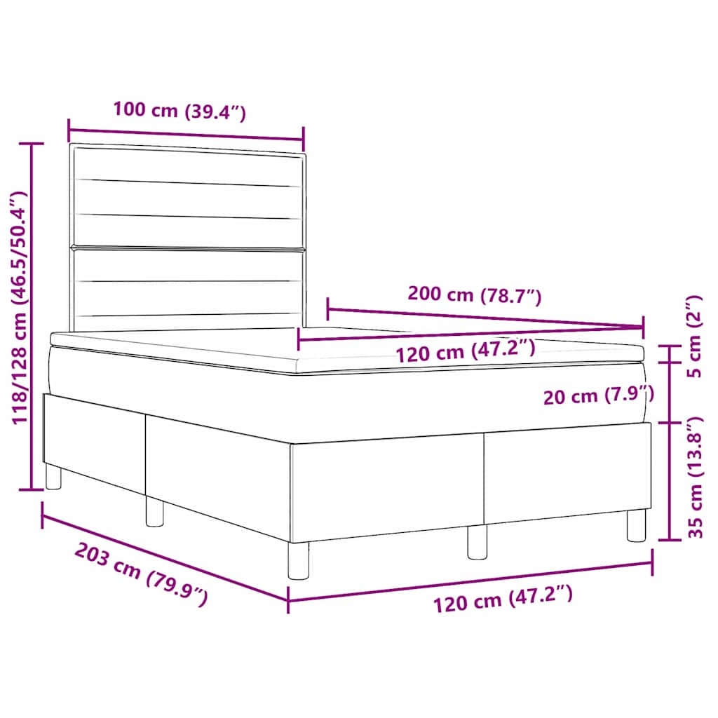 Κρεβάτι με ελατήρια με στρώμα Μαύρο 120 x 200 cm ύφασμα - Pakobazaar