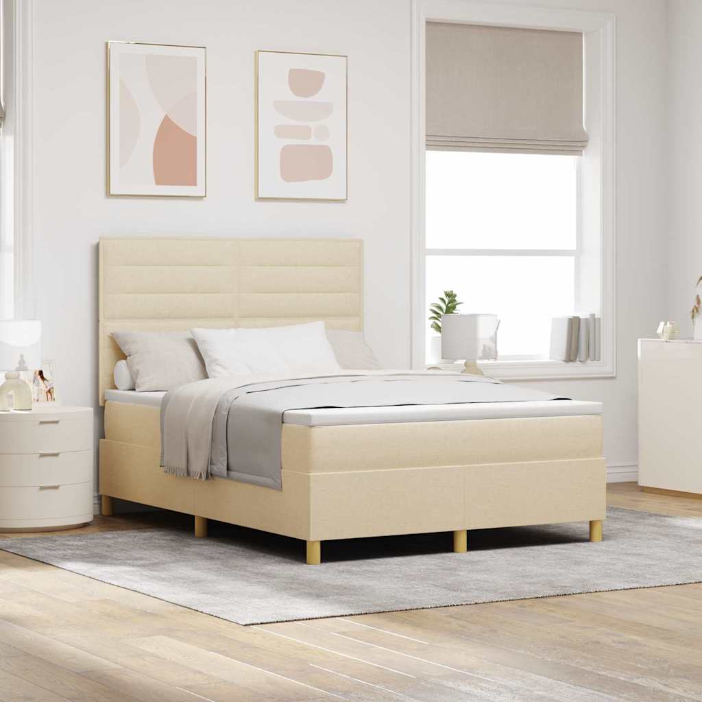 Κρεβάτι με ελατήρια με στρώμα Κρεμ 160 x 200 cm ύφασμα - Pakobazaar
