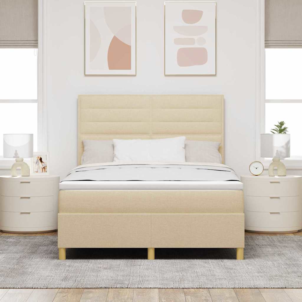 Κρεβάτι με ελατήρια με στρώμα Κρεμ 160 x 200 cm ύφασμα - Pakobazaar