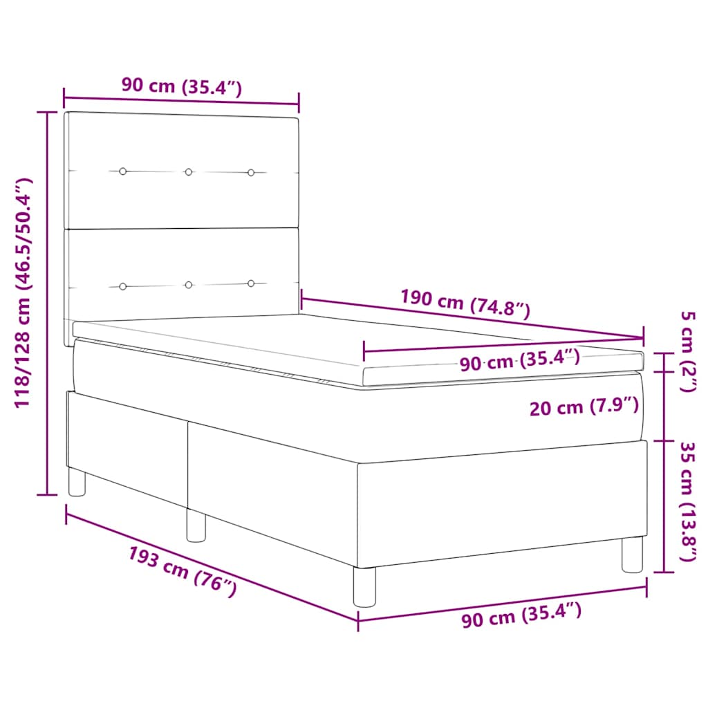 Κρεβάτι με ελατήρια με στρώμα Μαύρο 90 x 190 cm ύφασμα - Pakobazaar