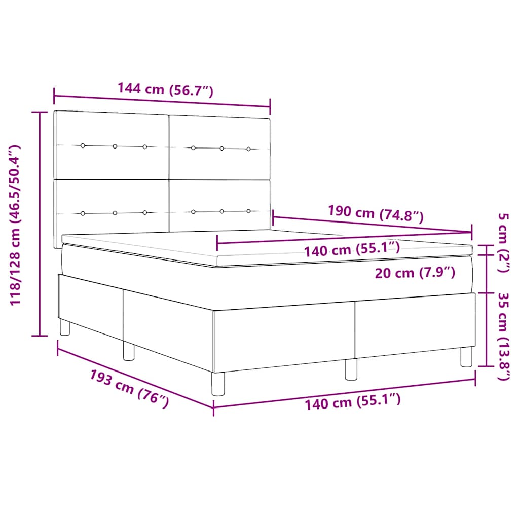 Κρεβάτι με ελατήρια με κεφαλάρι Μαύρο 140 x 190 cm ύφασμα - Pakobazaar