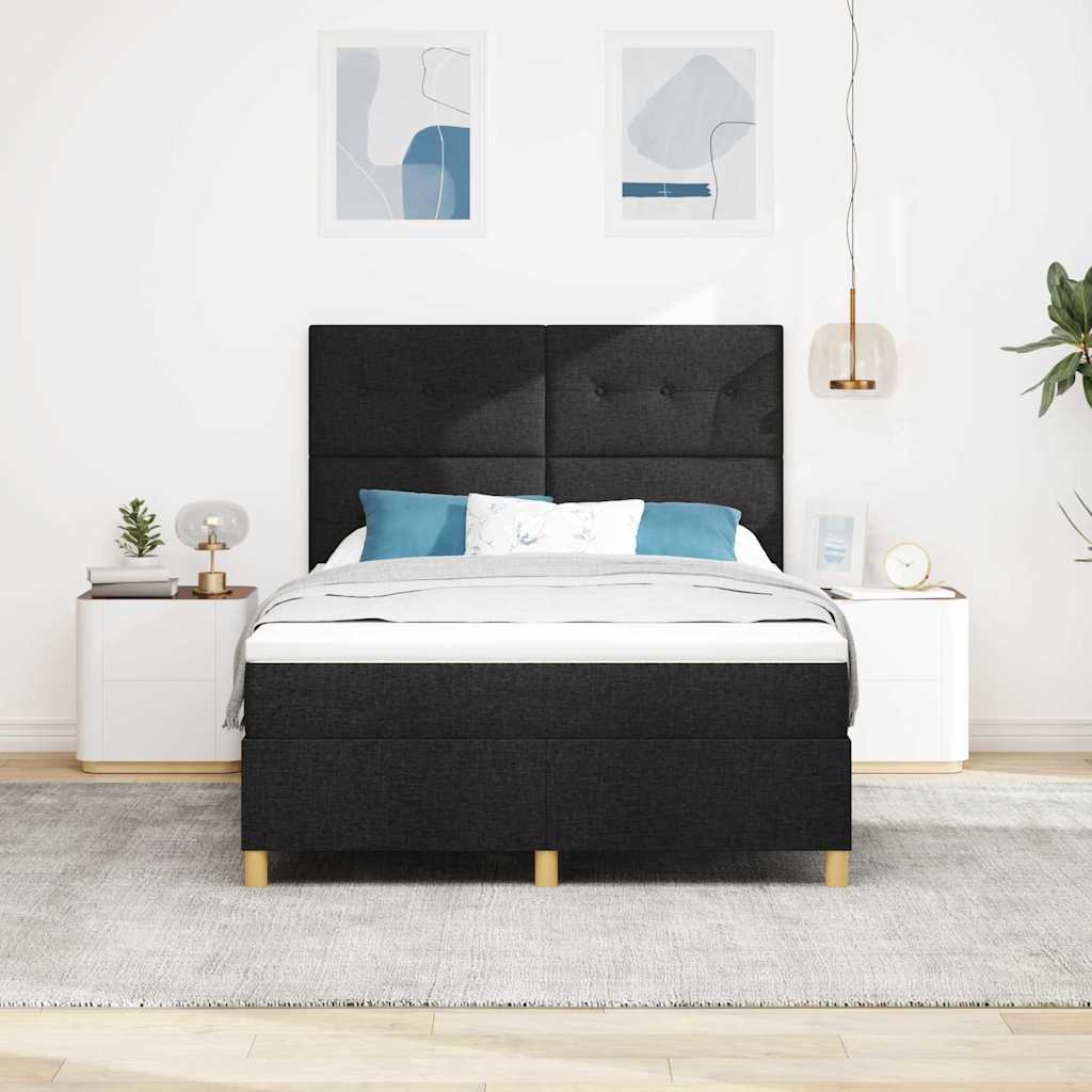 Κρεβάτι με ελατήρια με στρώμα Μαύρο 140 x 200 cm ύφασμα - Pakobazaar