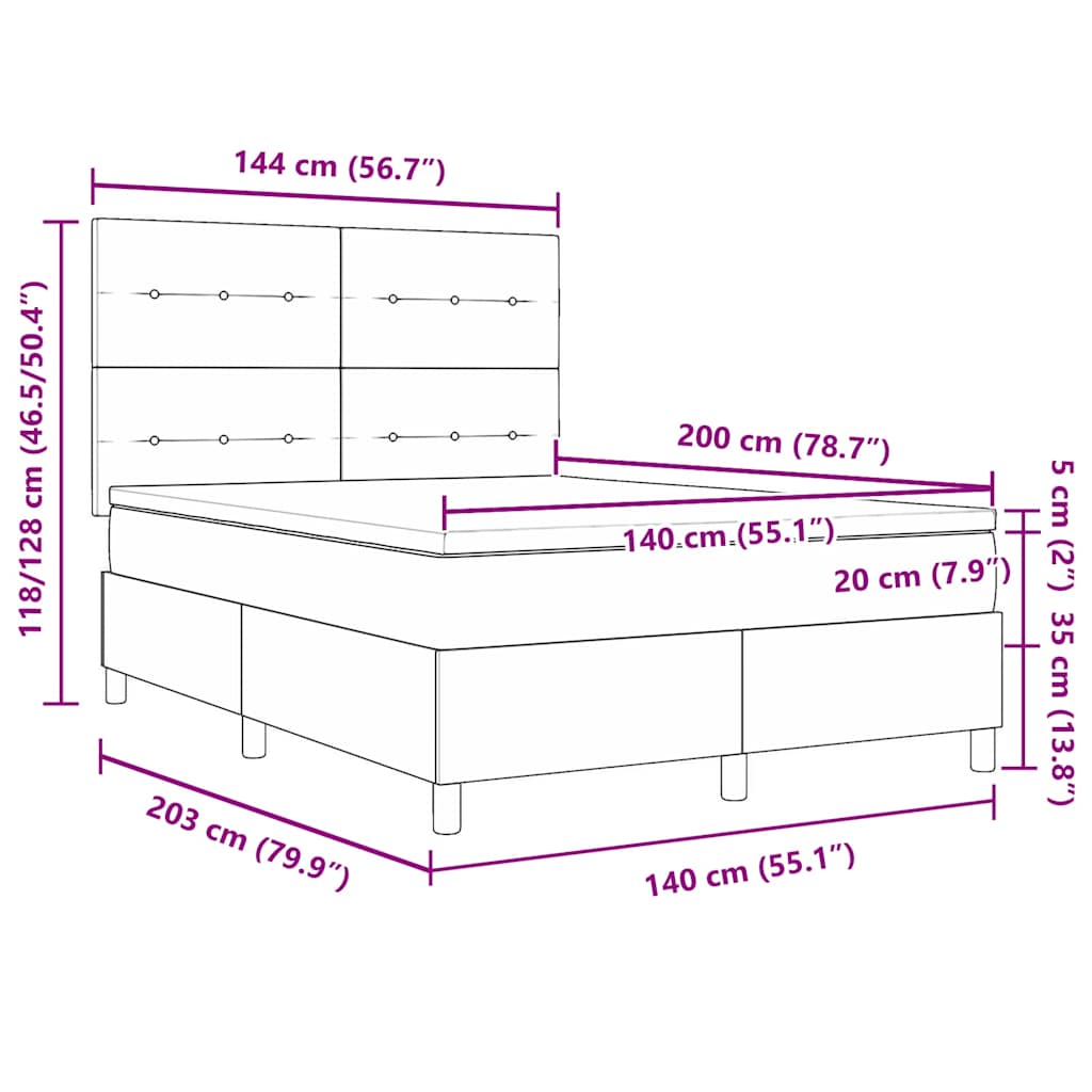 Κρεβάτι με ελατήρια με στρώμα Μαύρο 140 x 200 cm ύφασμα - Pakobazaar
