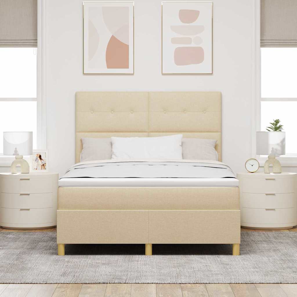 Κρεβάτι με ελατήρια με στρώμα Κρεμ 160 x 200 cm ύφασμα - Pakobazaar