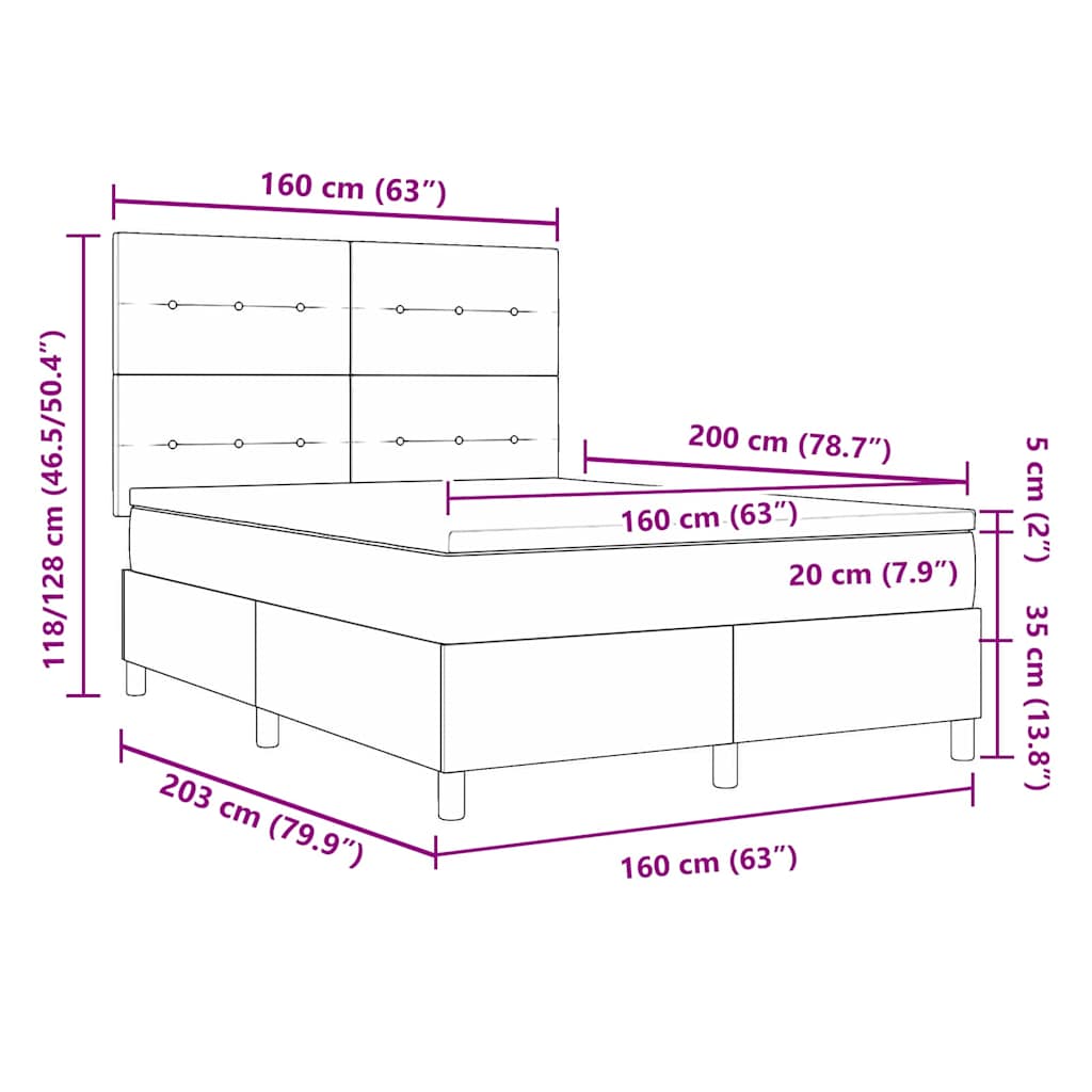 Κρεβάτι με ελατήρια με στρώμα Μπλε 160 x 200 cm ύφασμα - Pakobazaar