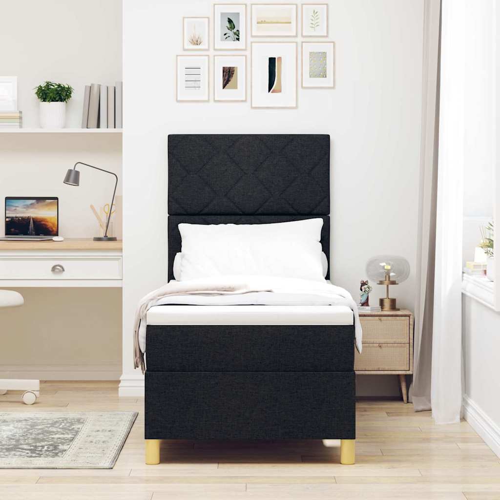 Κρεβάτι με ελατήρια με στρώμα Μαύρο 80 x 200 cm ύφασμα - Pakobazaar