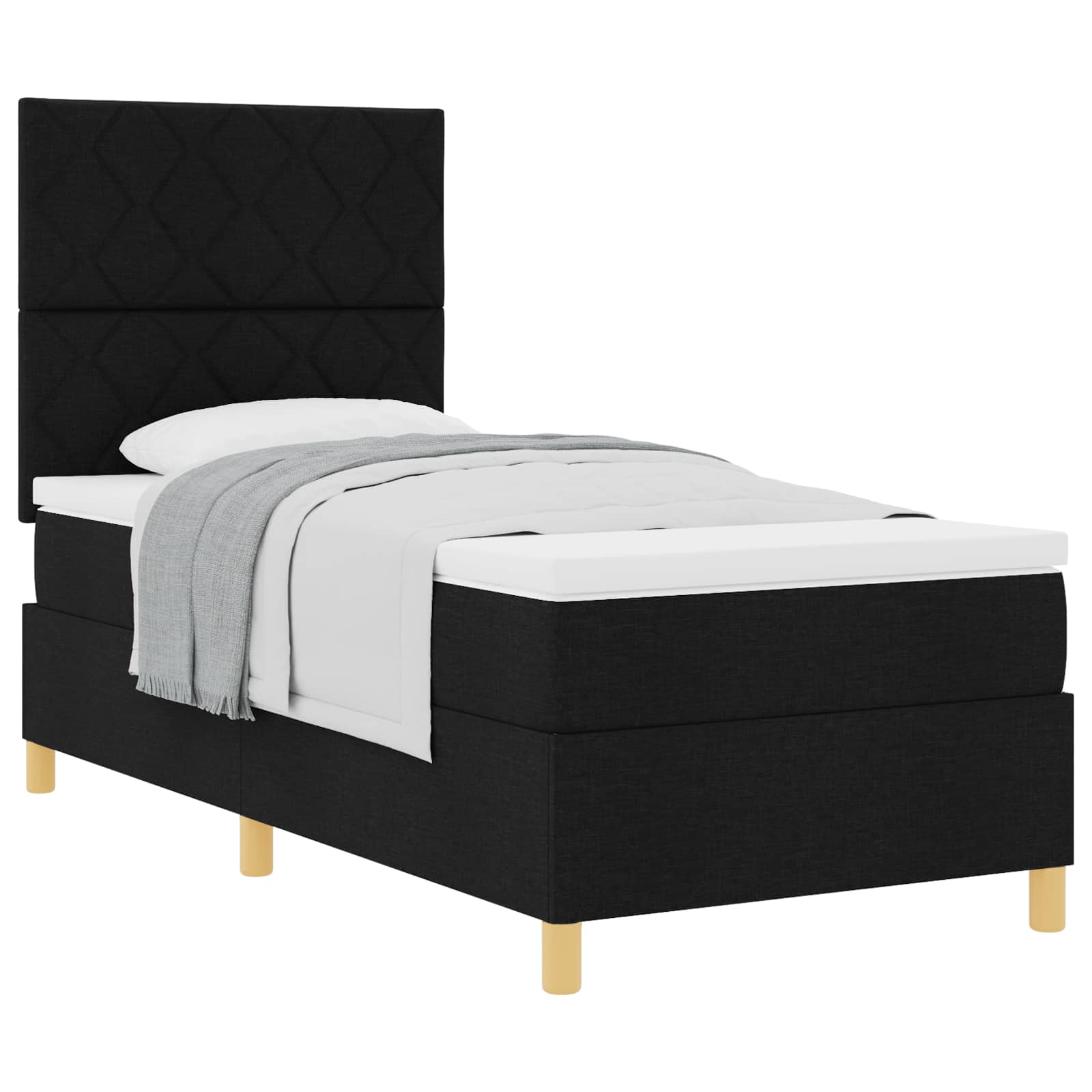 Κρεβάτι με ελατήρια με κεφαλάρι Μαύρο 90 x 190 cm ύφασμα - Pakobazaar