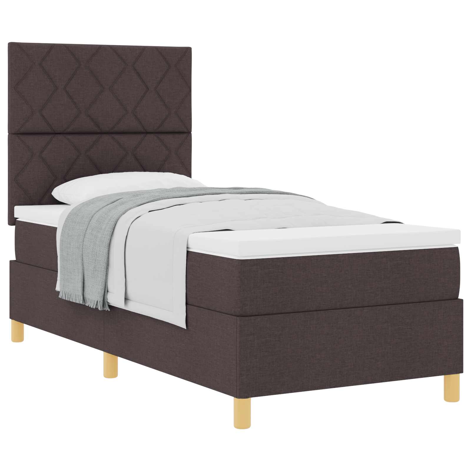 Κρεβάτι με ελατήρια με κεφαλάρι Σκούρο Καφέ 90 x 190 cm ύφασμα - Pakobazaar