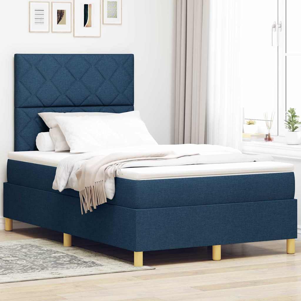 Κρεβάτι με ελατήρια με στρώμα Μπλε 120 x 190 cm ύφασμα - Pakobazaar