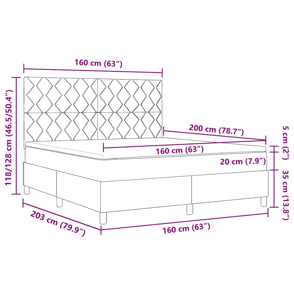 Κρεβάτι με ελατήρια με στρώμα Μαύρο 160 x 200 cm ύφασμα - Pakobazaar