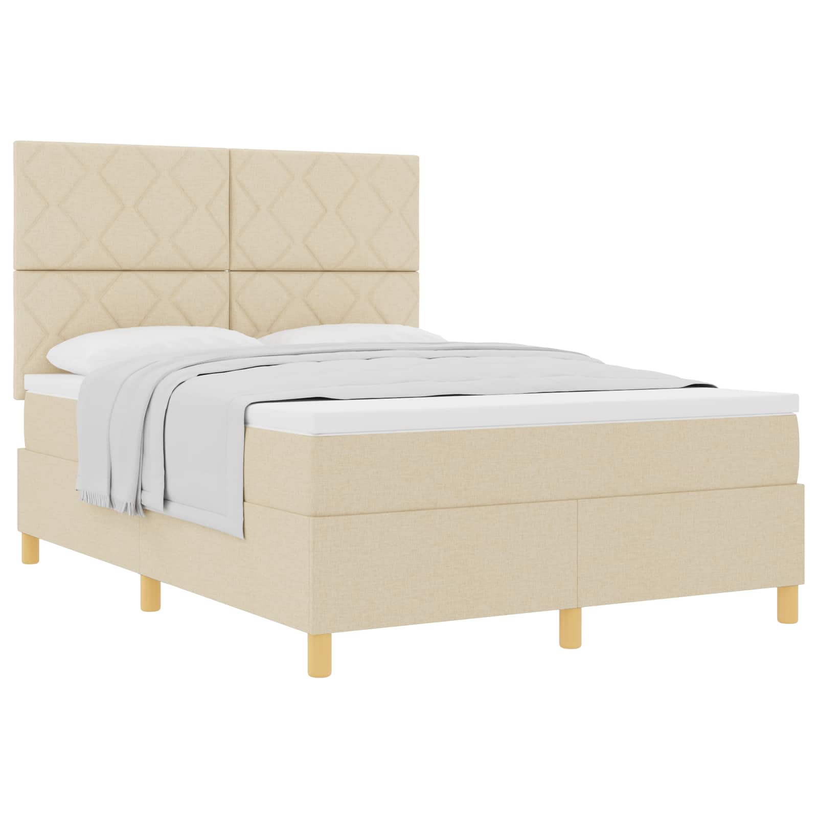 Κρεβάτι με ελατήρια με κεφαλάρι Κρεμ 160 x 200 cm ύφασμα - Pakobazaar