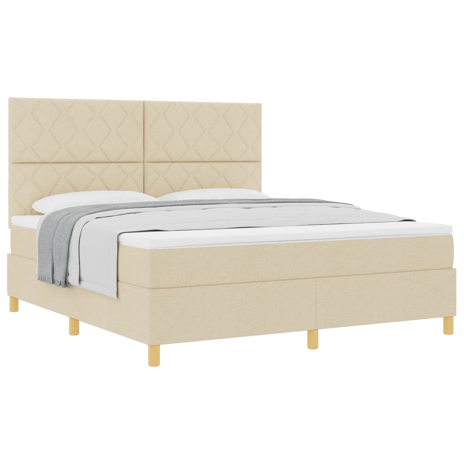 Κρεβάτι με ελατήρια με κεφαλάρι Κρεμ 180 x 200 cm ύφασμα - Pakobazaar