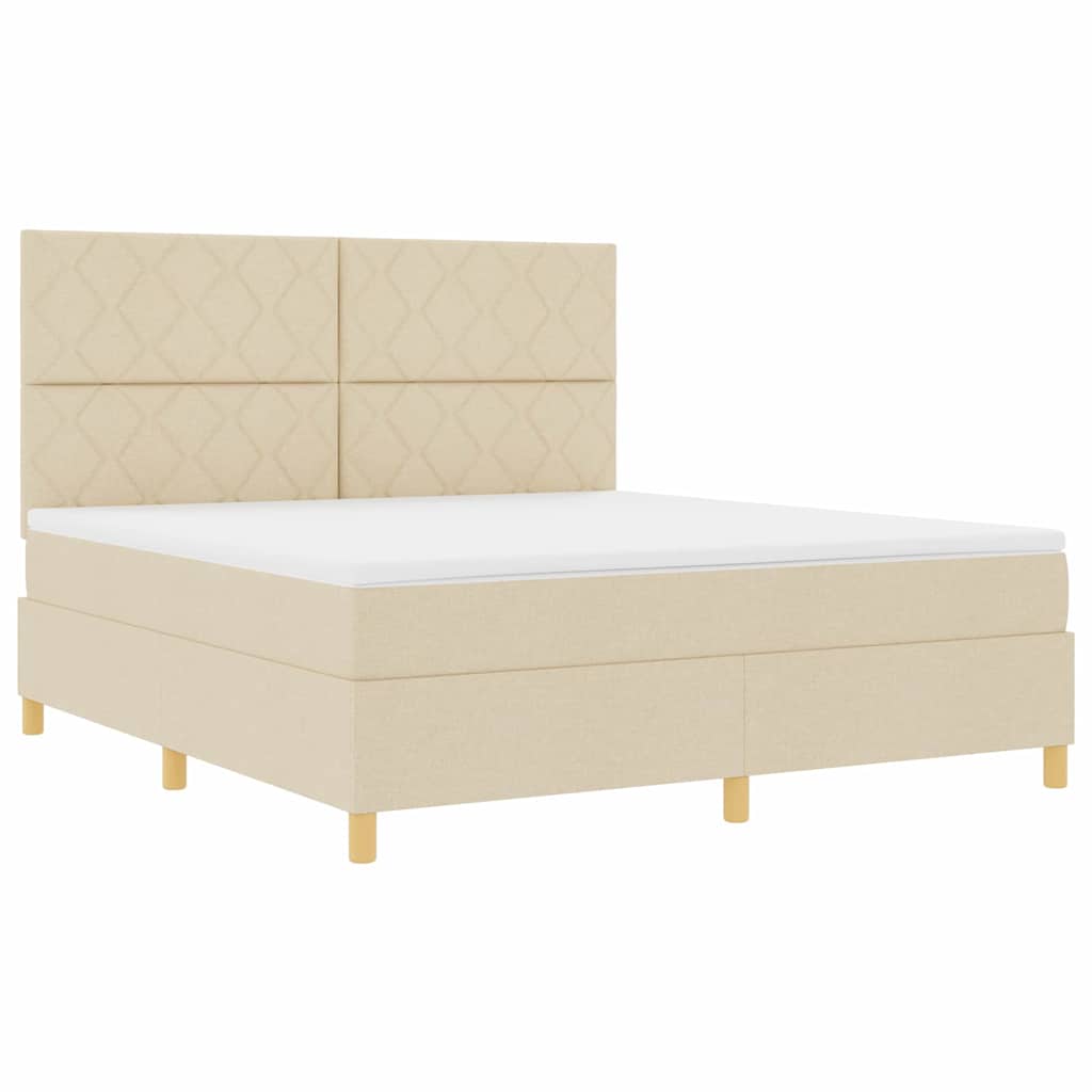 Κρεβάτι με ελατήρια με κεφαλάρι Κρεμ 180 x 200 cm ύφασμα - Pakobazaar
