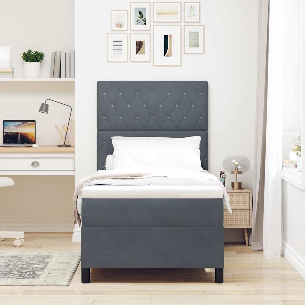 Κρεβάτι με ελατήρια με στρώμα Σκούρο Γκρι 90 x 190 cm ύφασμα - Pakobazaar