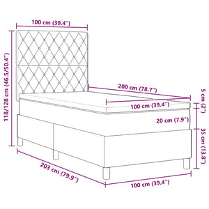 Κρεβάτι με ελατήρια με στρώμα Μαύρο 100 x 200 cm Βελούδο - Pakobazaar