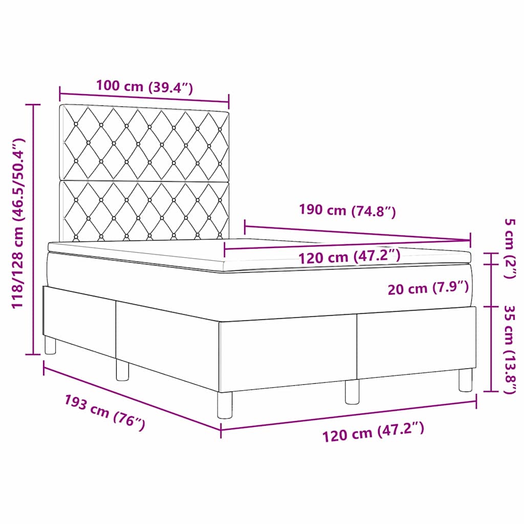 Κρεβάτι με ελατήρια με στρώμα Σκούρο Μπλε 120 x 190 cm Βελούδο - Pakobazaar