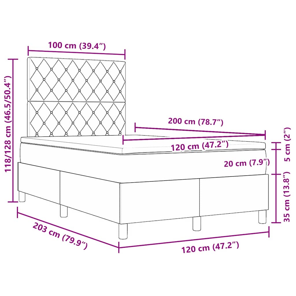 Κρεβάτι με ελατήρια με στρώμα Σκούρο Γκρι 120 x 200 cm Βελούδο - Pakobazaar