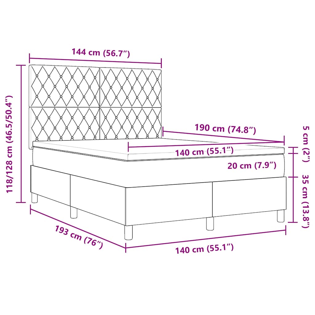Κρεβάτι με ελατήρια με στρώμα Μαύρο 140 x 190 cm Βελούδο - Pakobazaar