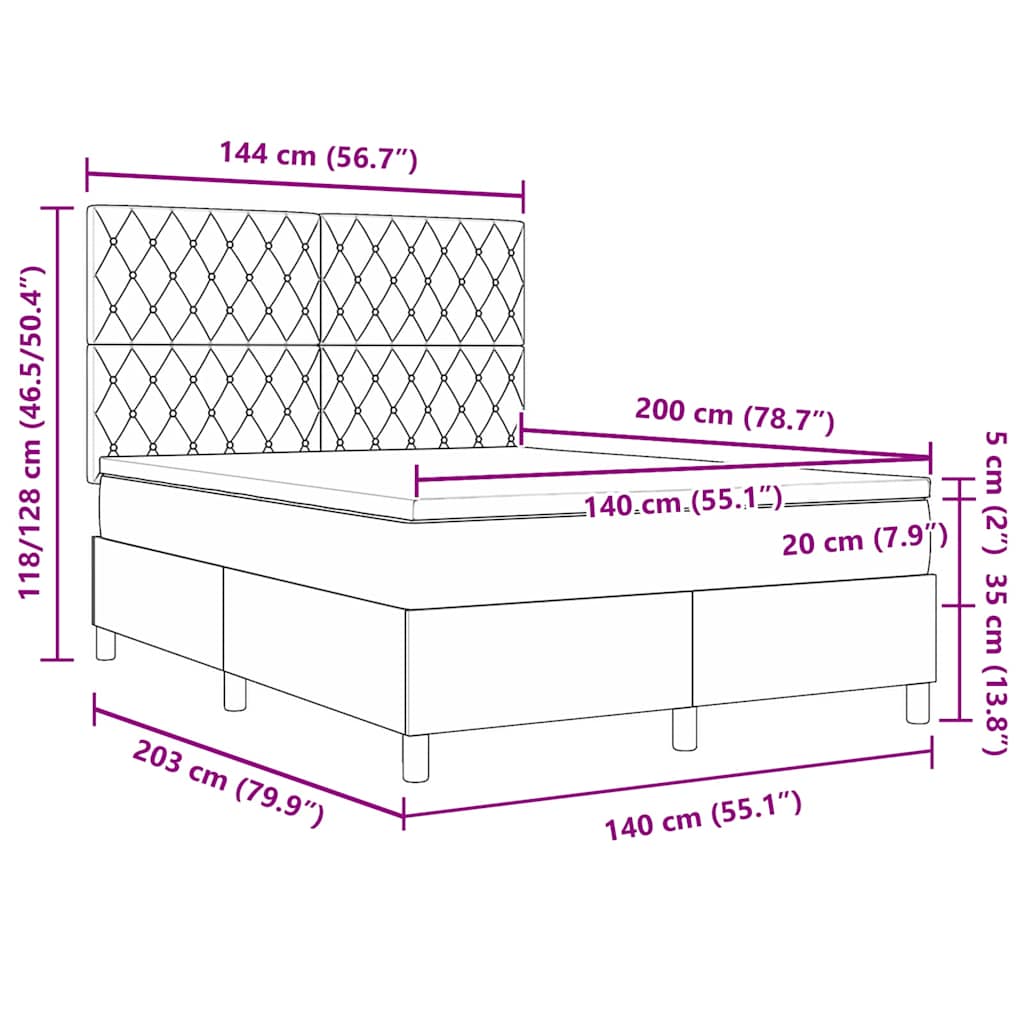 Κρεβάτι με ελατήρια με στρώμα Μαύρο 140 x 200 cm Βελούδο - Pakobazaar