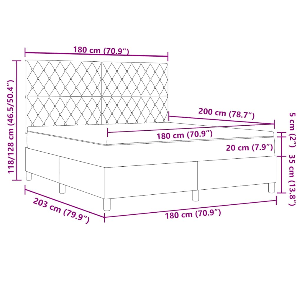 Κρεβάτι με ελατήρια με στρώμα Μαύρο 180 x 200 cm Βελούδο - Pakobazaar