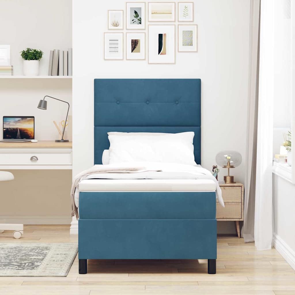 Κρεβάτι με ελατήρια με στρώμα Σκούρο Μπλε 90 x 200 cm ύφασμα - Pakobazaar