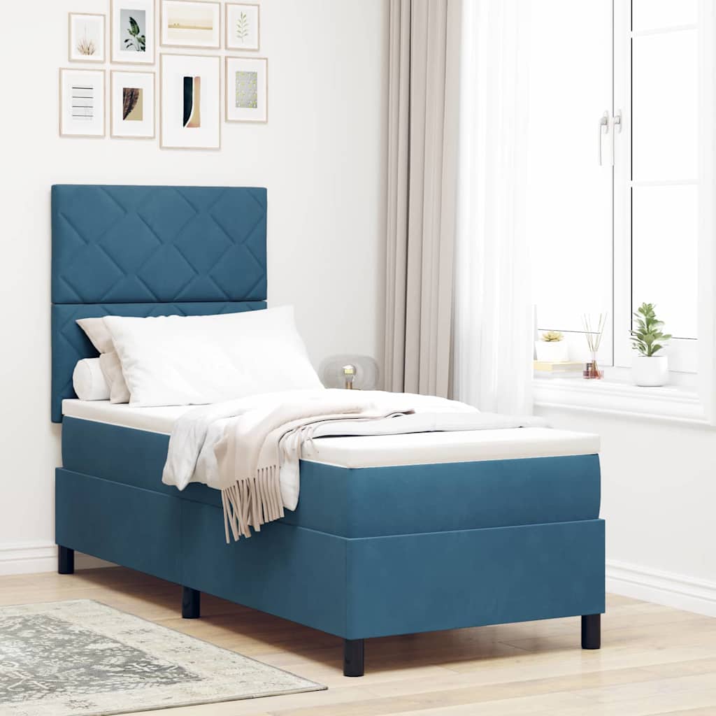 Κρεβάτι με ελατήρια με στρώμα Σκούρο Μπλε 80 x 200 cm ύφασμα - Pakobazaar
