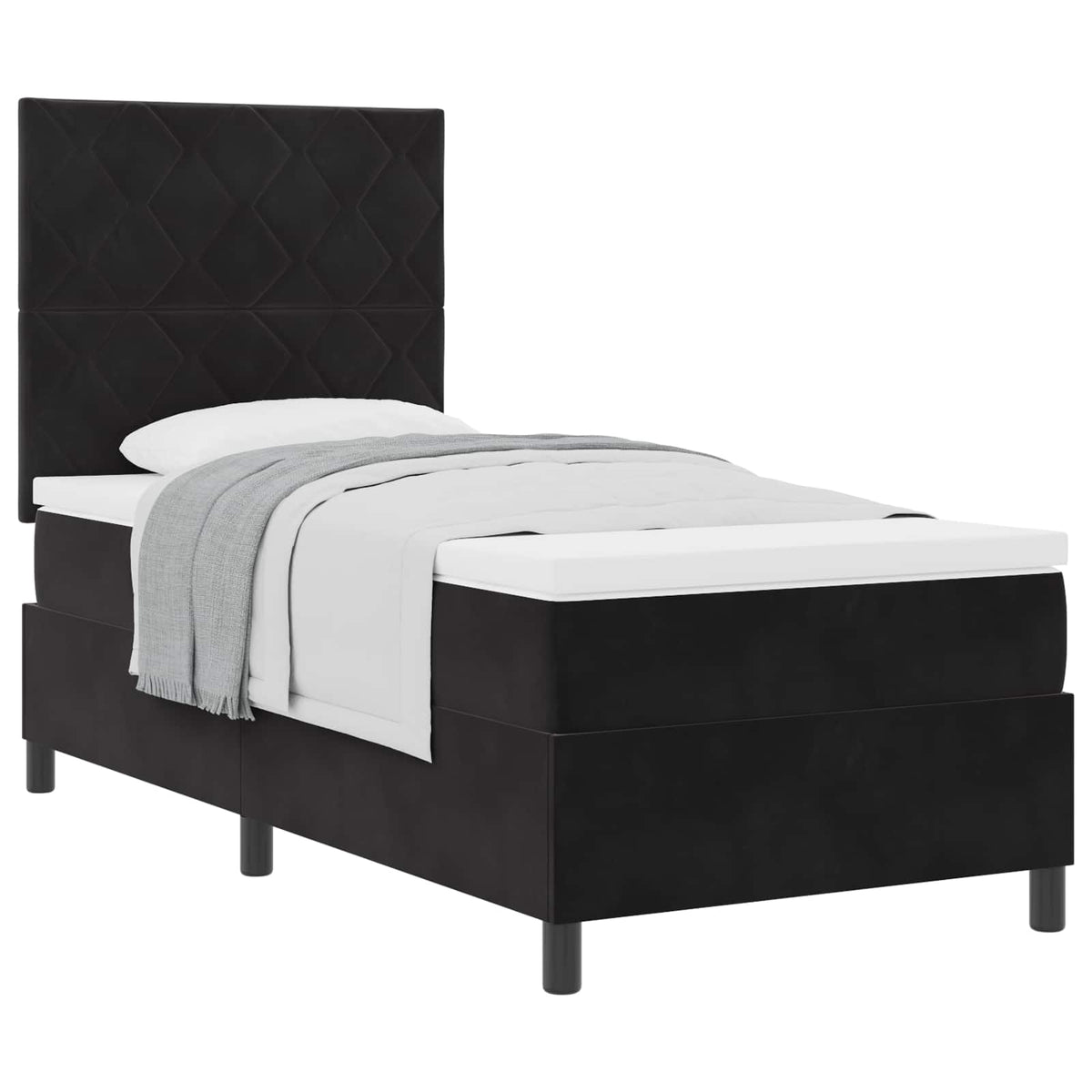 Κρεβάτι με ελατήρια με κεφαλάρι Μαύρο 90 x 190 cm Βελούδο - Pakobazaar