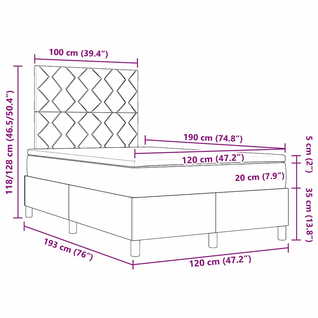 Κρεβάτι με ελατήρια Σκούρο Γκρι 120 x 190 cm Βελούδο - Pakobazaar