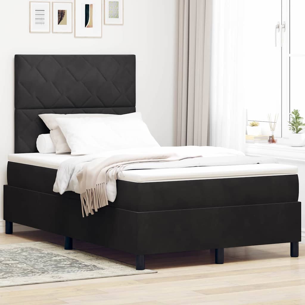 Κρεβάτι με ελατήρια με στρώμα Μαύρο 120 x 190 cm Βελούδο